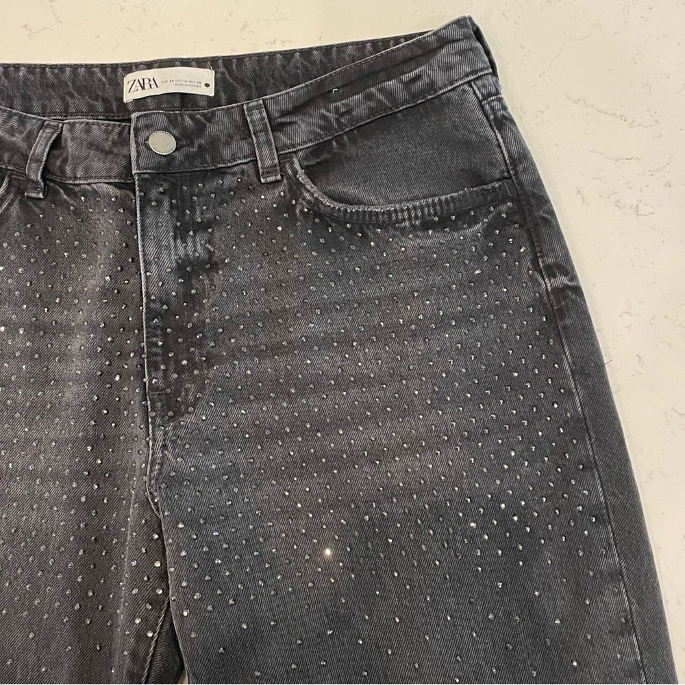 Zara Black Low Rise Rhinestone Denim Jeans